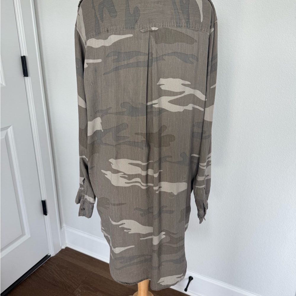 Rails Lennon Camo Linen Blend ButtonDown Shirt DressGray Long Sleeve Size M - Picture 8 of 13